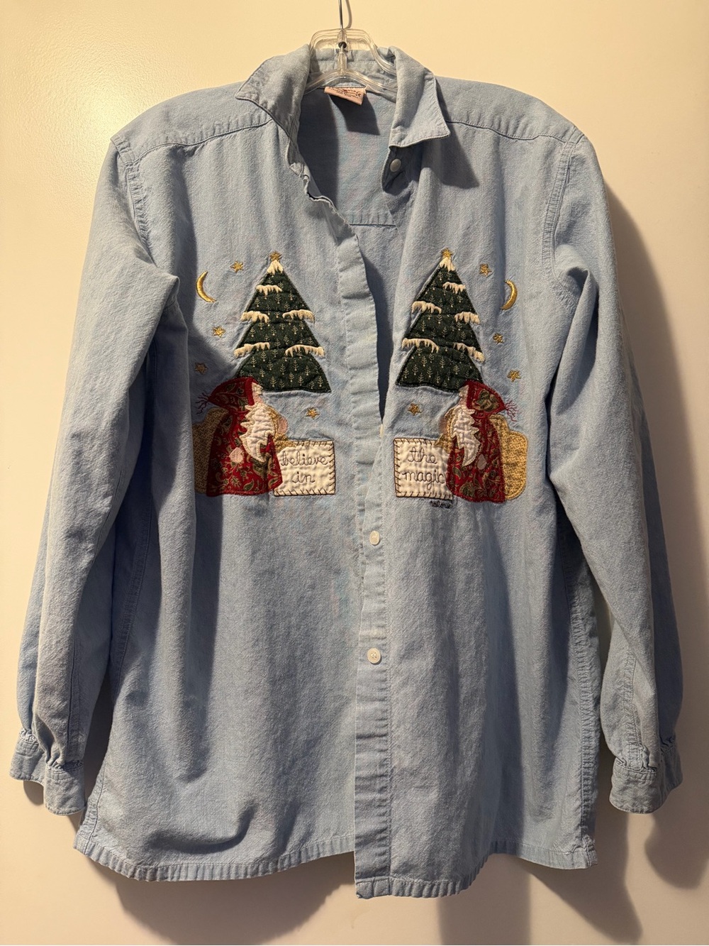 Light Blue Holiday Embroidered Button-Up Shirt